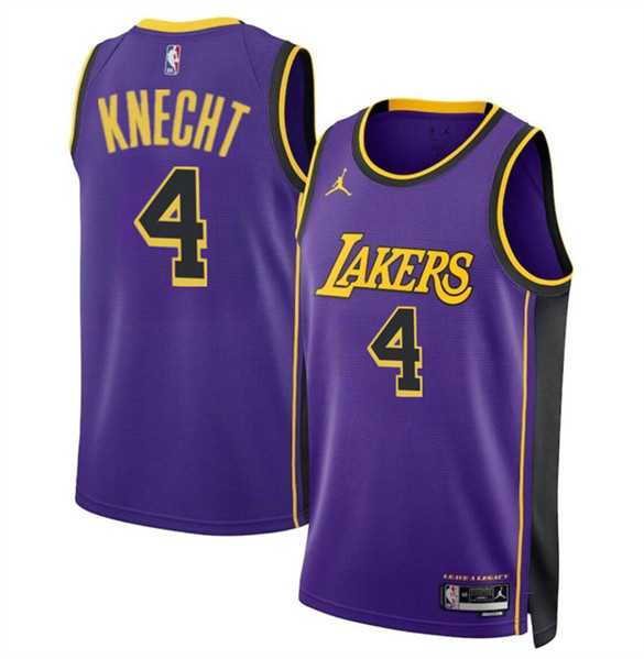 Men%27s Los Angeles Lakers #4 Dalton Knecht Purple 2024 Draft Statement Edition Stitched Basketball Jersey Dzhi->los angeles lakers->NBA Jersey